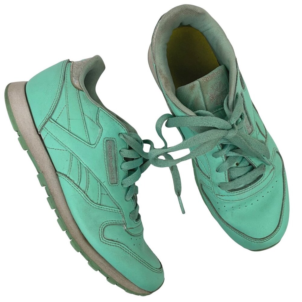 Reebok Classic Mint Pastel Athletic Sneakers Silver Sparkle Accents Big Girl 5